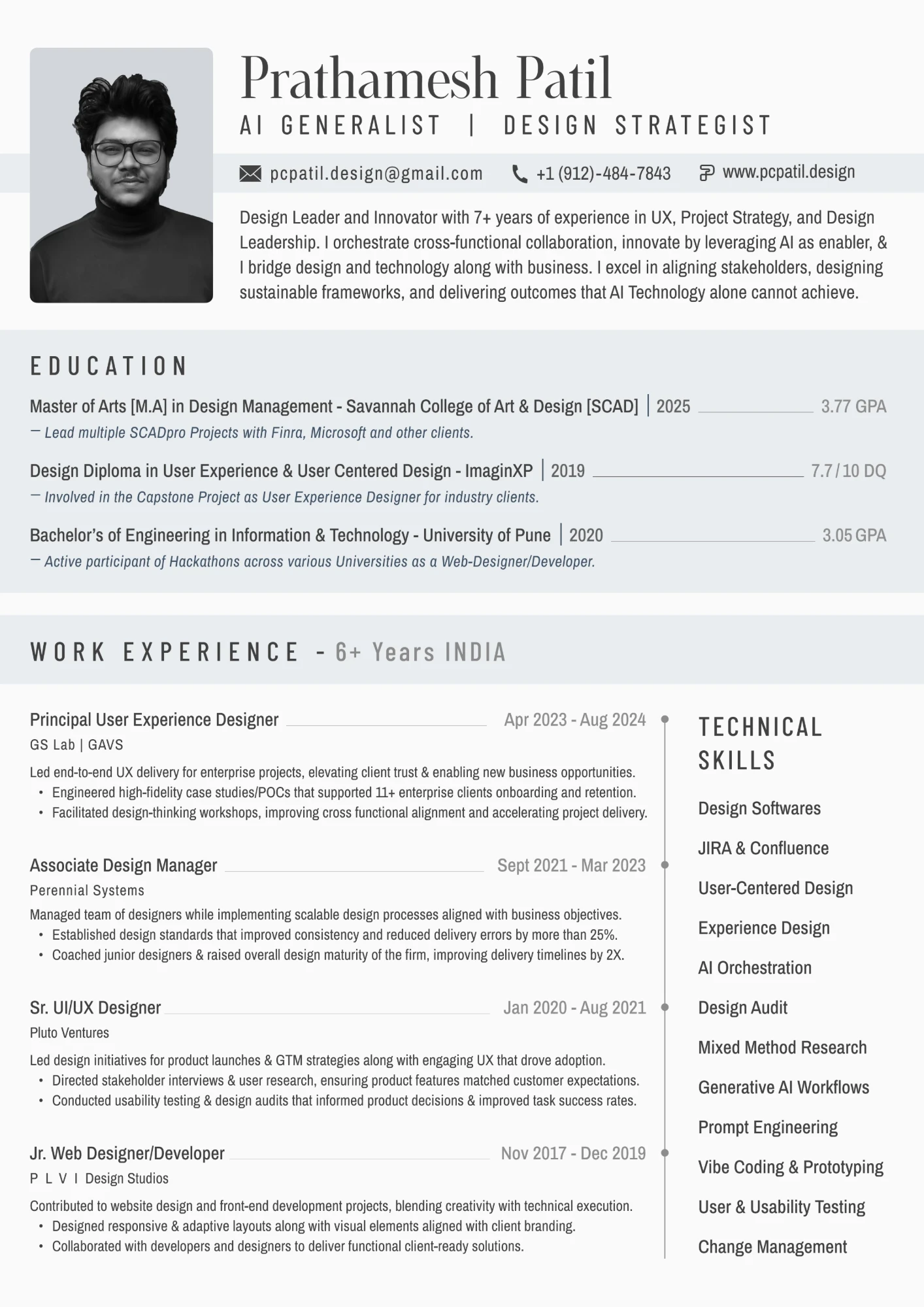 CV page 1: profile, education, work experience, technical skills